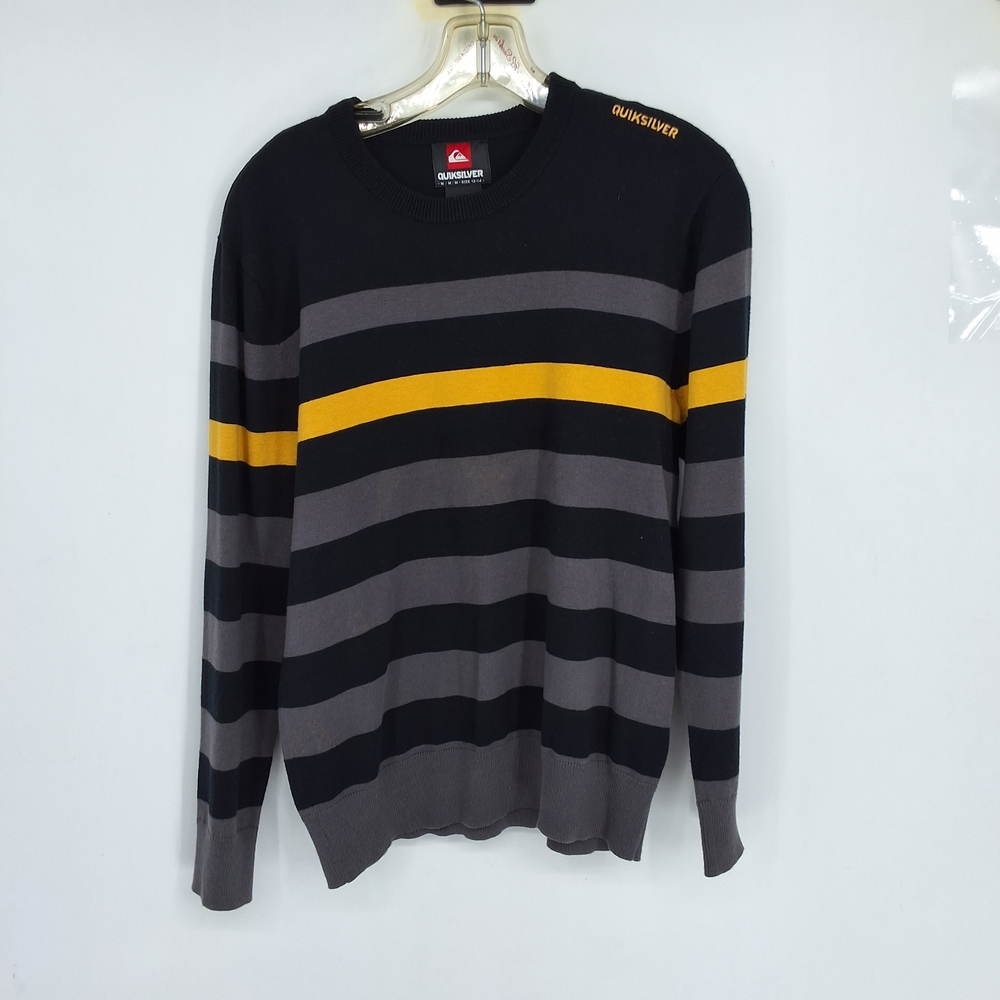 Quiksilver Medium Boys 12/14 Black and Gray Striped Sweater